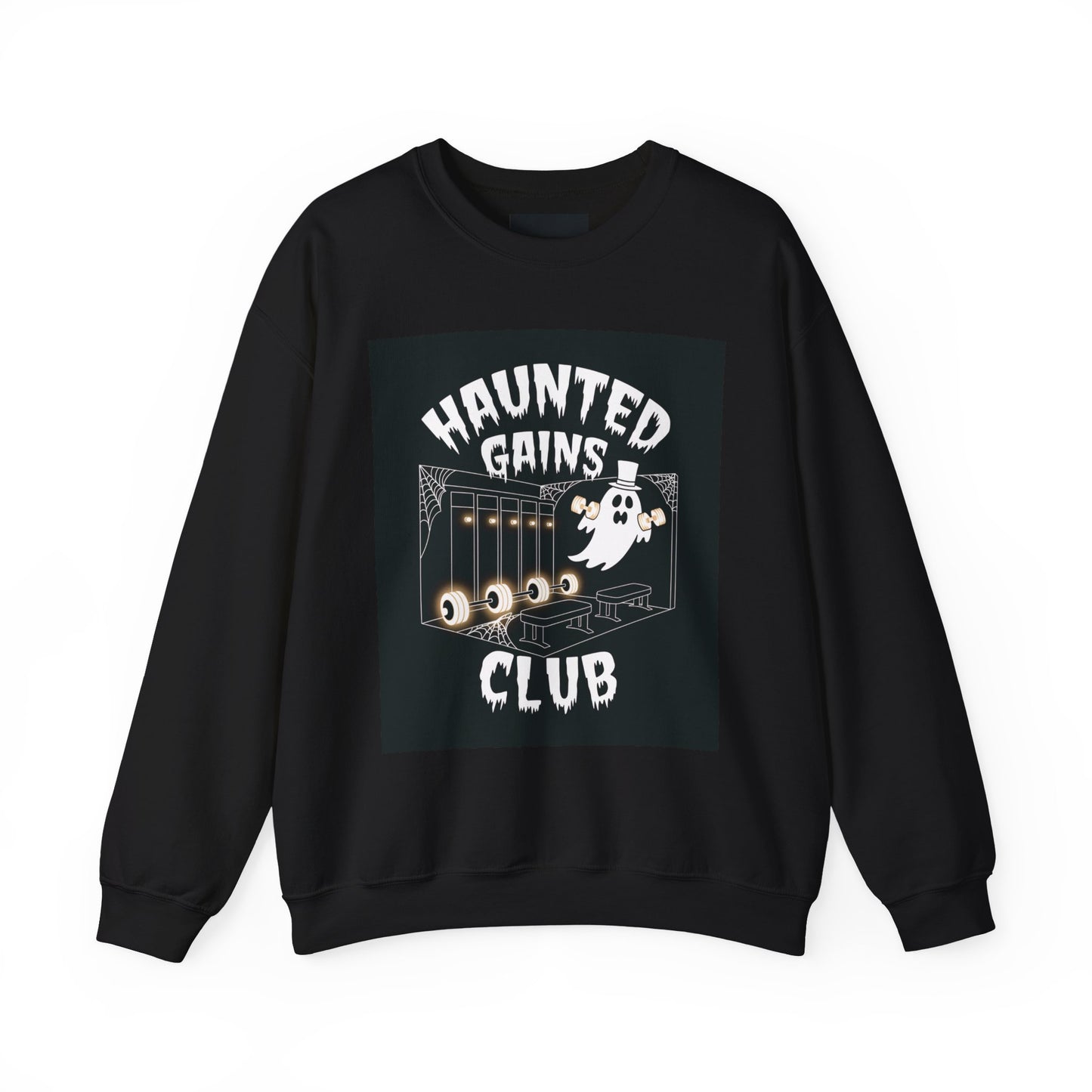 Haunted Gains Club Crewneck Sweatshirt, Halloween Apparel, Gift for Gym Lovers, Spooky Workout Clothes, Unisex Sweatshirt