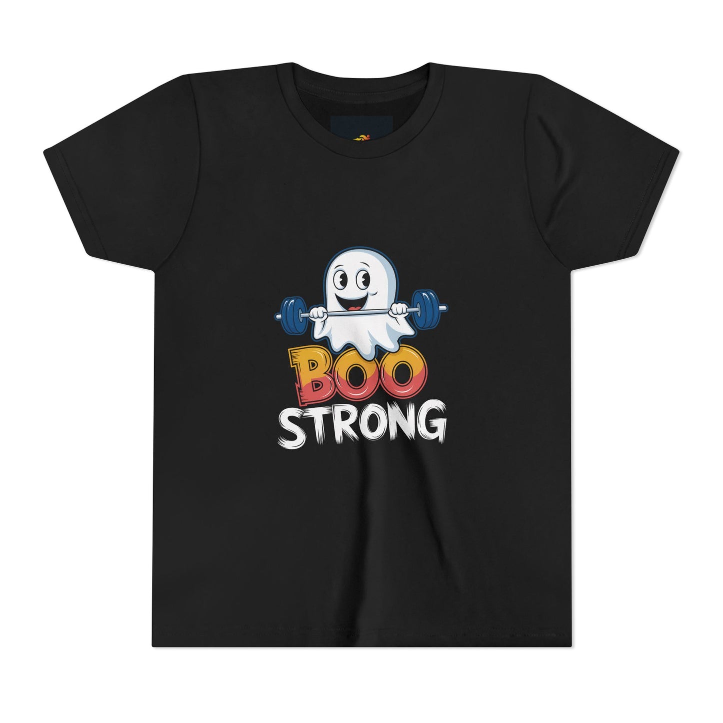 Boo Strong Ghost T-Shirt, Halloween Tee for Kids, Youth Short Sleeve Shirt, Spooky Fitness Top, Cute Costume Shirt, Fun Gymwear
