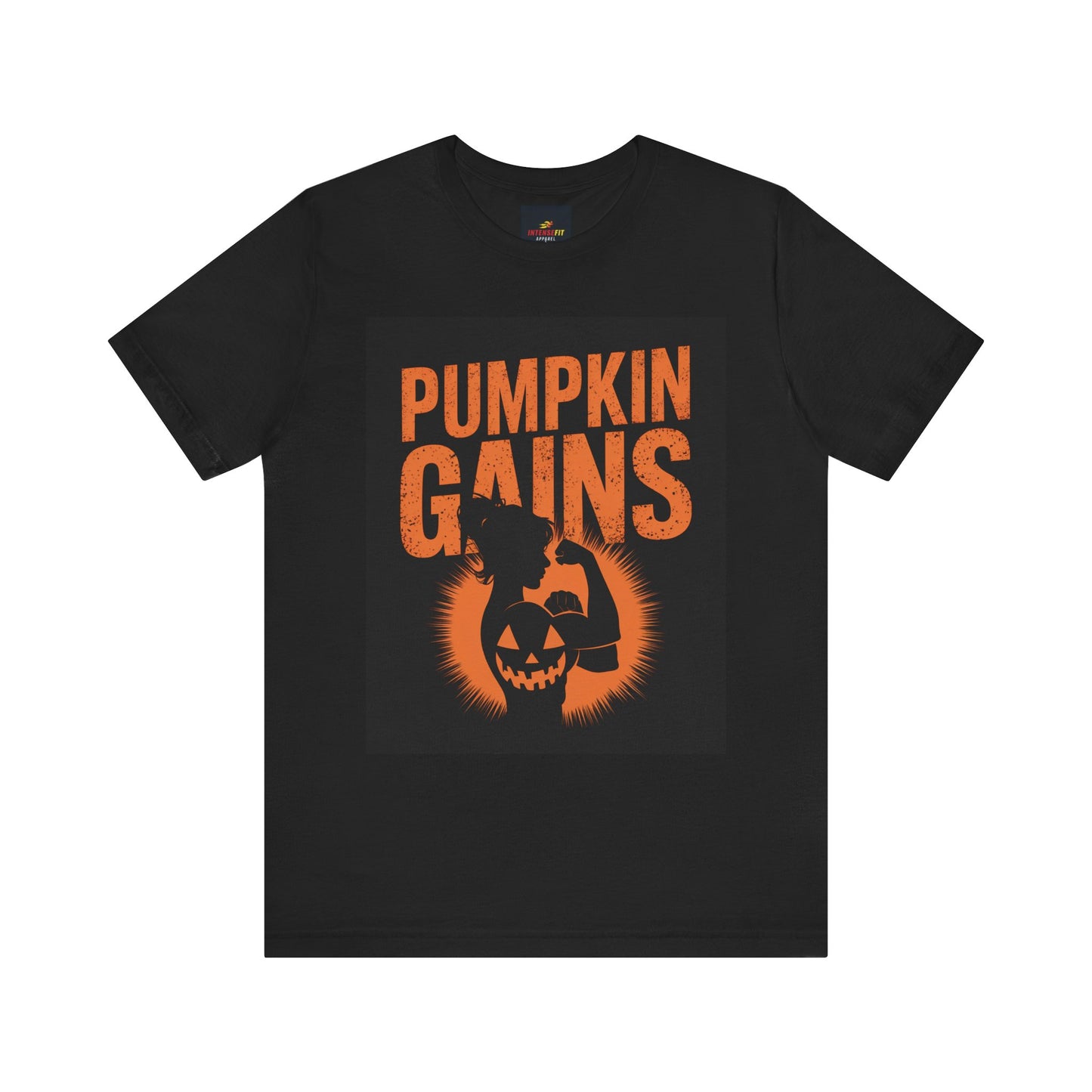 Pumpkin Gains Halloween Tee - Unisex Short Sleeve T-Shirt, Fall Apparel, Halloween Costume, Fitness Motivation, Pumpkin Spice