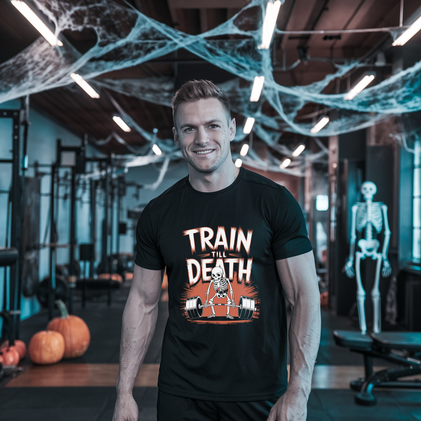 Fitness Humor Tee - Train Till Death, Gym Shirt, Workout T-Shirt, Gift for Gym Lovers, Halloween Fitness Gear