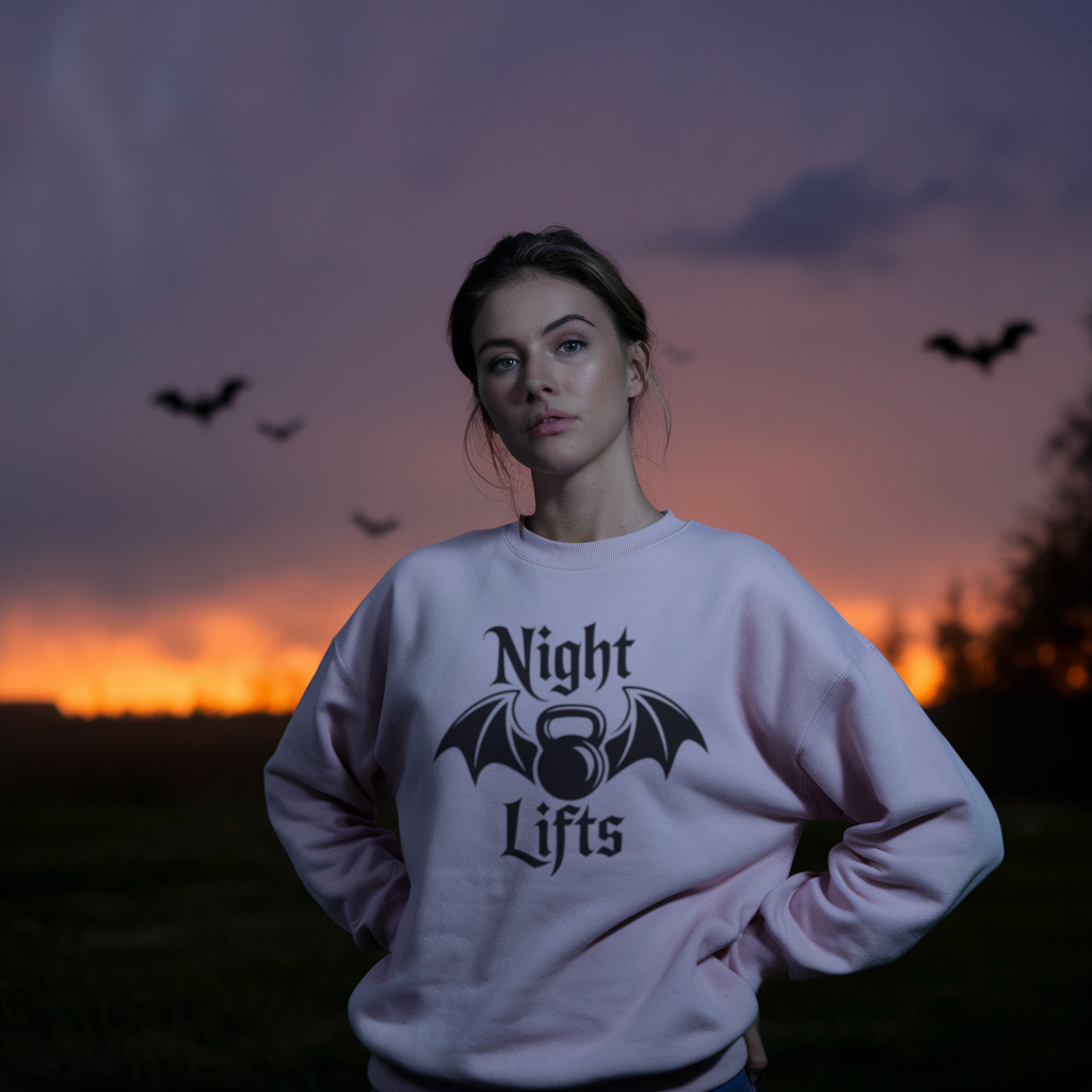 Night Lifts Bat Graphic Sweatshirt, Cozy Fitness Attire, Unisex Athletic Sweatshirt, Halloween Fashion, Gift for Gym Lovers