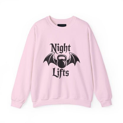 Night Lifts Bat Graphic Sweatshirt, Cozy Fitness Attire, Unisex Athletic Sweatshirt, Halloween Fashion, Gift for Gym Lovers