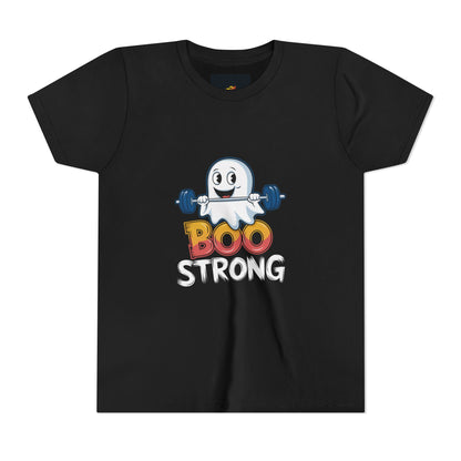 Boo Strong Ghost T-Shirt, Halloween Tee for Kids, Youth Short Sleeve Shirt, Spooky Fitness Top, Cute Costume Shirt, Fun Gymwear