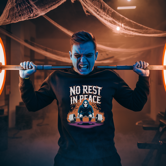 No Rest in Peace Gym Sweatshirt, Unisex Crewneck, Fitness Gift, Halloween Apparel, Workout Clothing, Deadlift Enthusiast Gear
