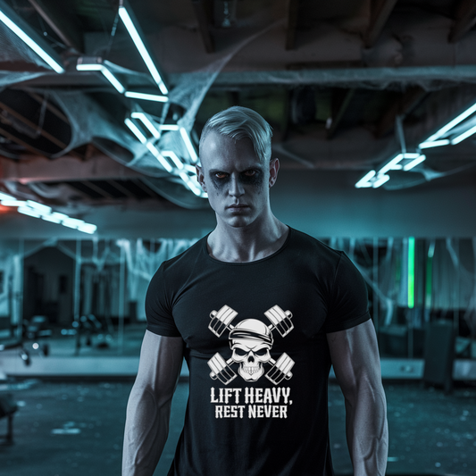 Skull Workout Tee - Lift Heavy, Rest Never | Gym Shirt, Fitness Apparel, Unisex Tee, Weightlifting Gift, Casual Wear
