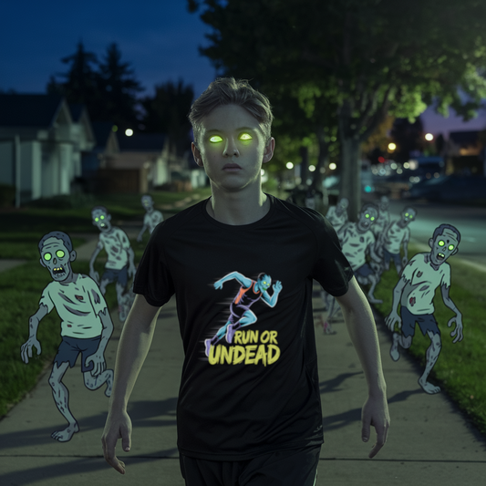 Run or Undead Graphic Tee, Halloween Shirt, Zombie Running Tee, Casual Unisex T-Shirt, Gift for Fitness Lovers