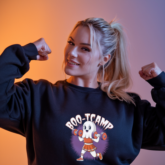 Boo-Tcamp Halloween Sweatshirt, Fun Ghost Workout Top, Unisex Creepy Fitness Apparel, Halloween Gift, Spooky Gym Wear