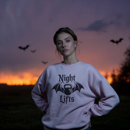 Night Lifts Bat Graphic Sweatshirt, Cozy Fitness Attire, Unisex Athletic Sweatshirt, Halloween Fashion, Gift for Gym Lovers