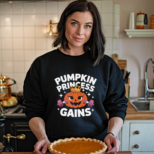 Pumpkin Princess Gains Crewneck Sweatshirt, Fall Fashion, Halloween Sweater, Fitness Sweatshirt, Fall Apparel, Cozy Gift